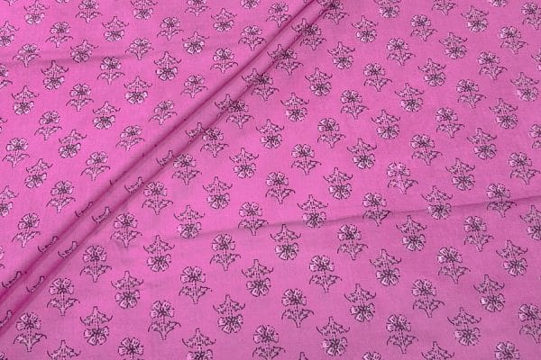 Fuschia Pink Bagru Handblock Printed Cotton Fabric