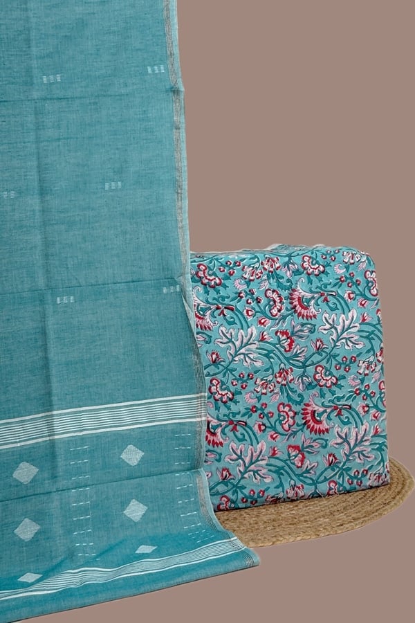 2pc Handloom Cotton Dupatta and Pure Soft Cotton Top Set