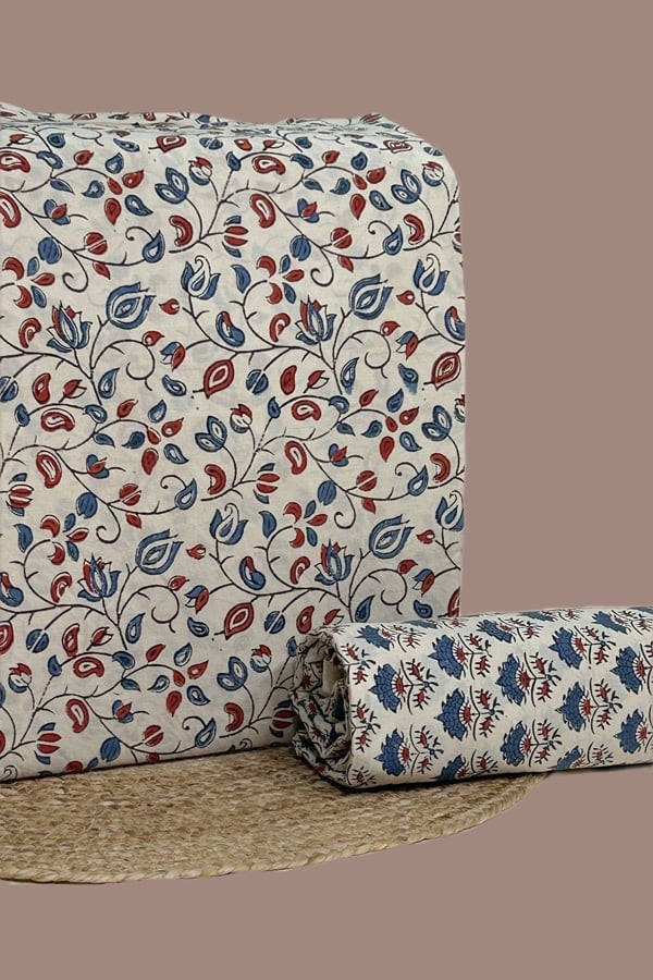 2pc Ajrakh HandCrafted Cotton Top and Bottom Cotton Fabric Set