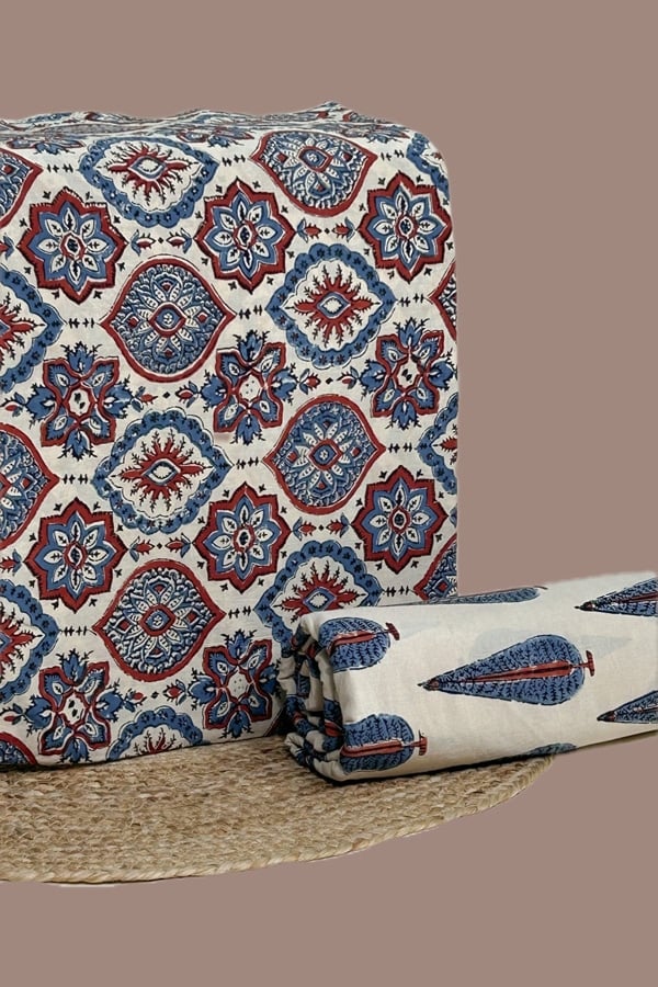 2pc Ajrakh HandCrafted Cotton Top and Bottom Cotton Fabric Set