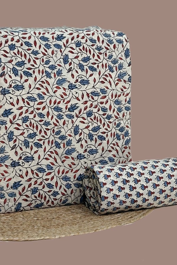 2pc Ajrakh HandCrafted Cotton Top and Bottom Cotton Fabric Set