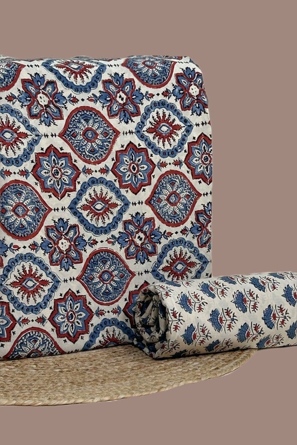 2pc Ajrakh HandCrafted Cotton Top and Bottom Cotton Fabric Set
