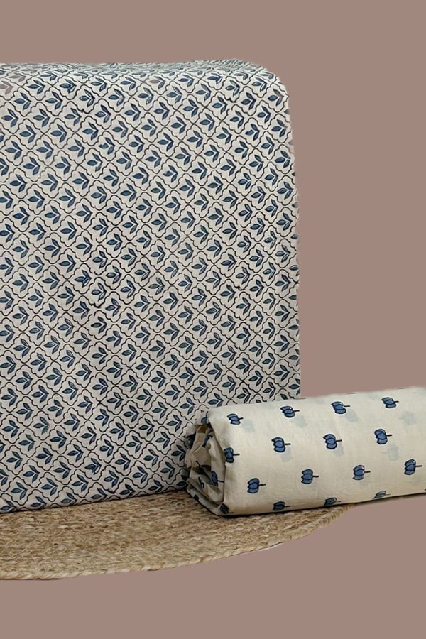 2pc Ajrakh HandCrafted Cotton Top and Bottom Cotton Fabric Set