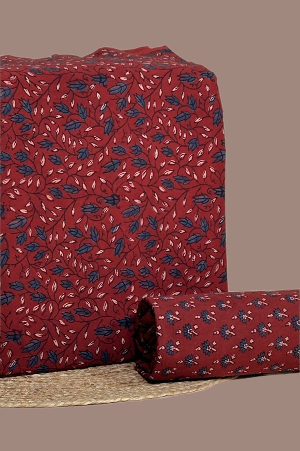 2pc Ajrakh HandCrafted Cotton Top and Bottom Cotton Fabric Set