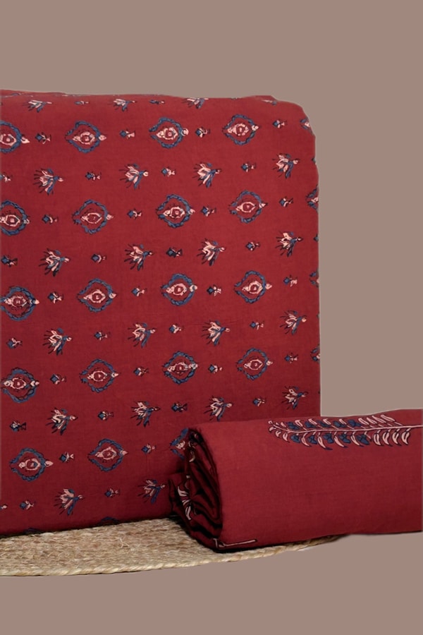 2pc Ajrakh HandCrafted Cotton Top and Bottom Cotton Fabric Set