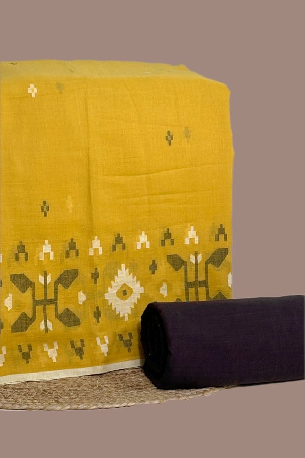 2pc Jamdani Intricate Woven Cotton Top and Handloom Bottom Fabric Set