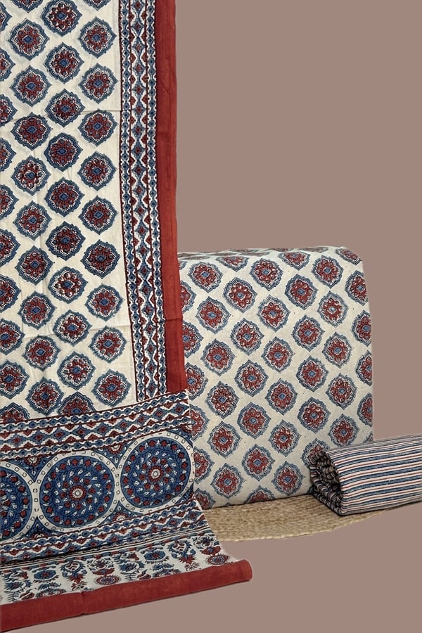 3pc Ajrakh HandCrafted Dupatta with Top Bottom Soft Cotton Fabric Set
