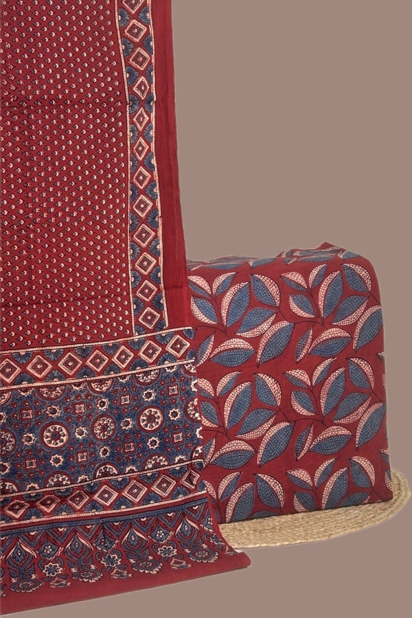 2pc Ajrakh HandCrafted Cotton Dupatta and Top Cotton Fabric Set