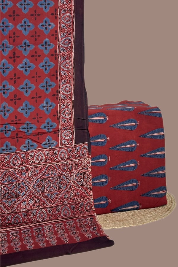 2pc Ajrakh HandCrafted Cotton Dupatta and Top Cotton Fabric Set