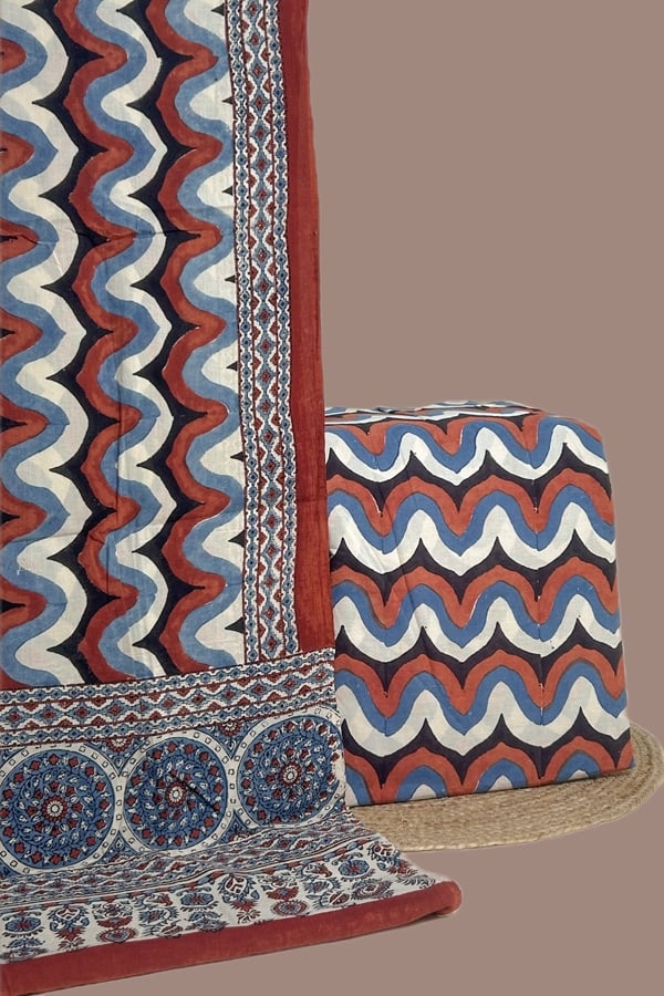 2pc Ajrakh HandCrafted Cotton Dupatta and Top Cotton Fabric Set