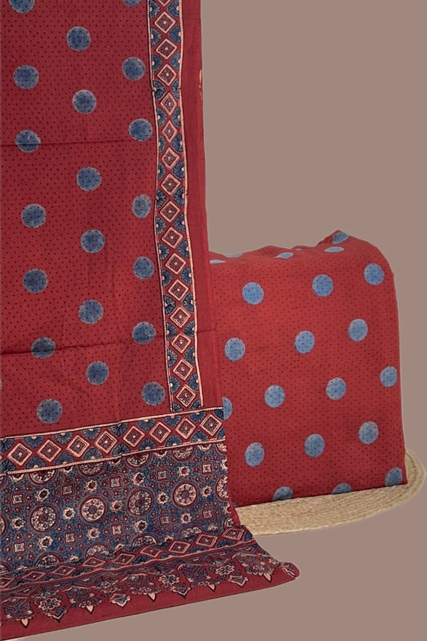 2pc Ajrakh HandCrafted Cotton Dupatta and Top Cotton Fabric Set