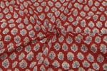 Rich Red Floral Handblock Printed 100% Pure Soft Cotton Fabric - Image 3