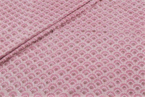 Pre-Cut 1.80m Pastel Pink Floral Handblock Printed 100% Pure Soft Cotton Fabric