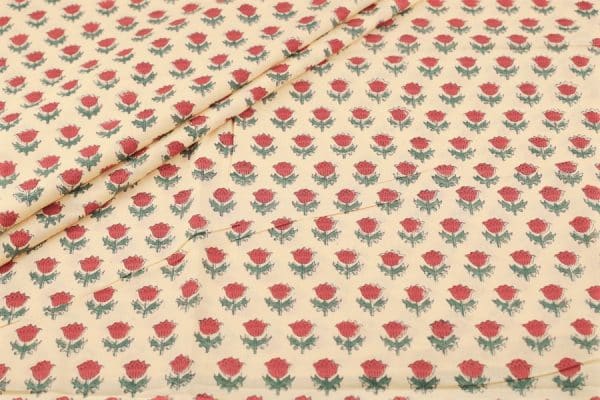 Sandy Tan Floral Handblock Printed 100% Pure Soft Cotton Fabric