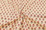 Sandy Tan Floral Handblock Printed 100% Pure Soft Cotton Fabric - Image 3