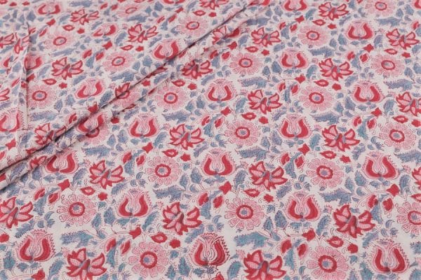 White Floral Handblock Printed 100% Pure Soft Cotton Fabric