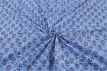 Ice Blue Floral Handblock Printed 100% Pure Soft Cotton Fabric - Image 3