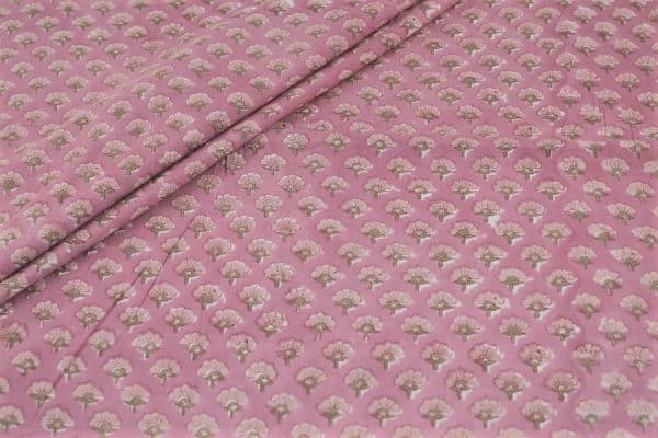 Pre-Cut 2.35m Soft Pink Floral Handblock Printed 100% Pure Soft Cotton Fabric