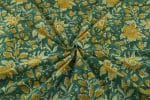 Hunter Green Floral Handblock Printed 100% Pure Soft Cotton Fabric - Image 3