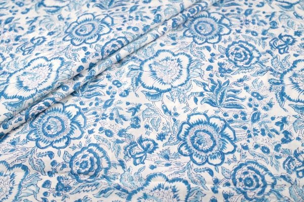 White Floral Handblock Printed 100% Pure Soft Cotton Fabric