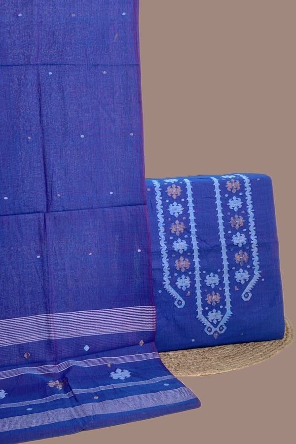 2pc (3mtr Top) Handloom Cotton Dupatta and Jamdani Intricate Woven Border Top Fabric Set