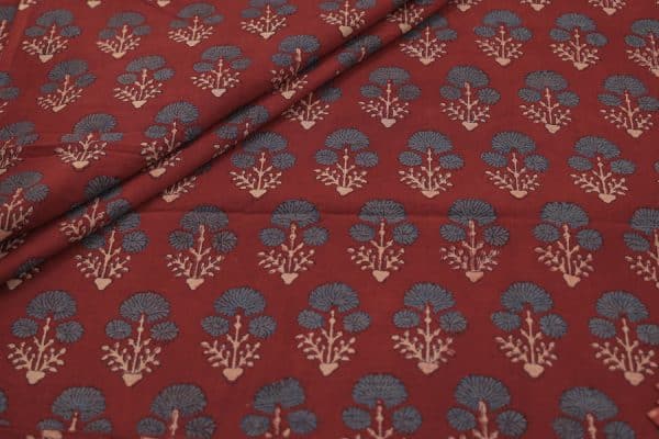 Pre-Cut 1.50m Madder Red Natural Red Dye Handblock Ajrakh Printed Cotton Fabric