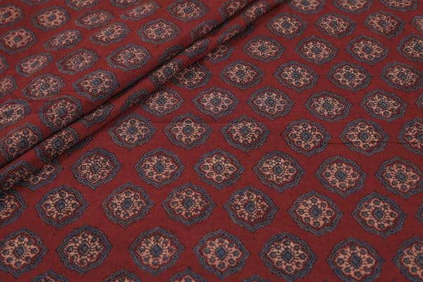 Pre-Cut 0.60m Natural Red Dye Handblock Ajrakh Printed Cotton Fabric