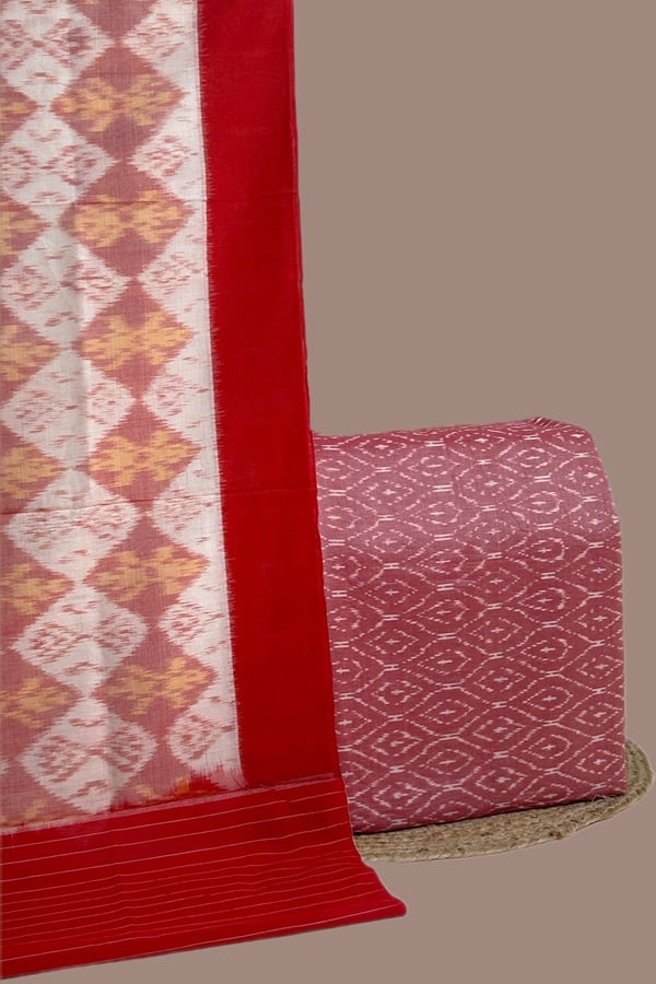 2pc Ikkat Cotton Dupatta and Handloom Soft Ikkat Cotton Top Fabric Set