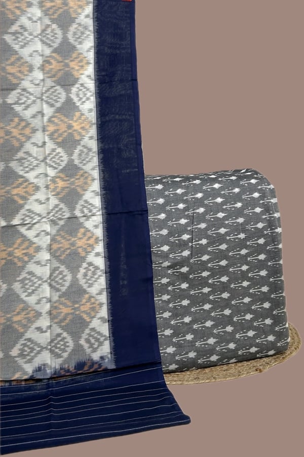 2pc Ikkat Cotton Dupatta and Handloom Soft Ikkat Cotton Top Fabric Set