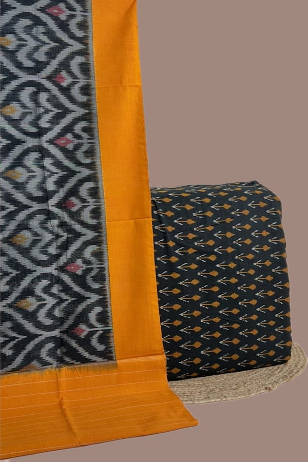 2pc Ikkat Cotton Dupatta and Handloom Soft Ikkat Cotton Top Fabric Set