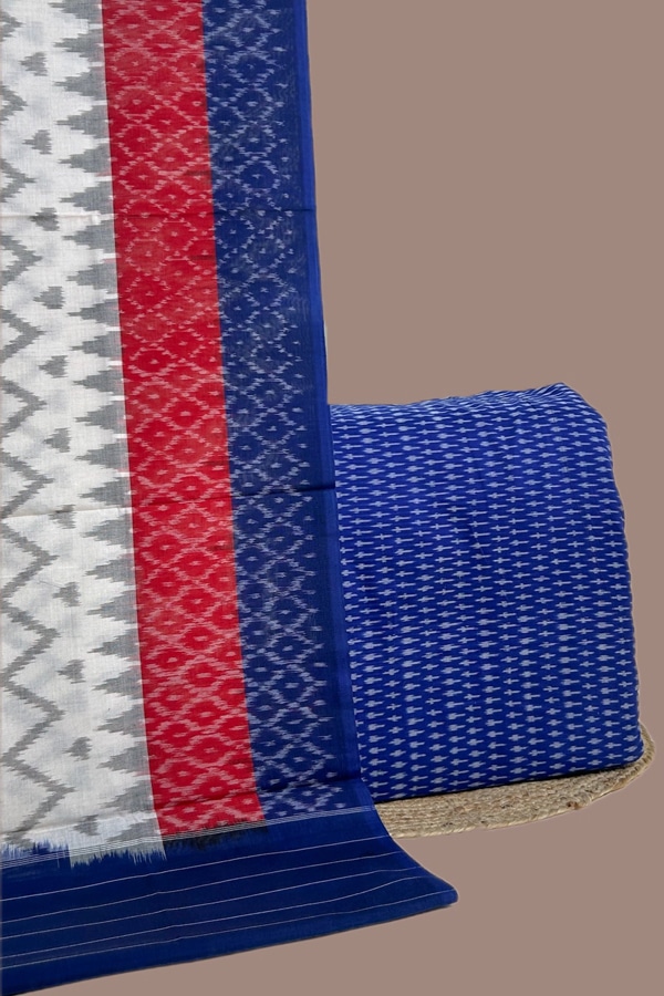 2pc Ikkat Cotton Dupatta and Handloom Soft Ikkat Cotton Top Fabric Set