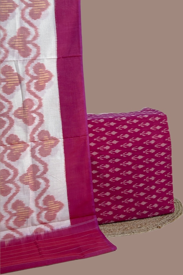 2pc Ikkat Cotton Dupatta and Handloom Soft Ikkat Cotton Top Fabric Set