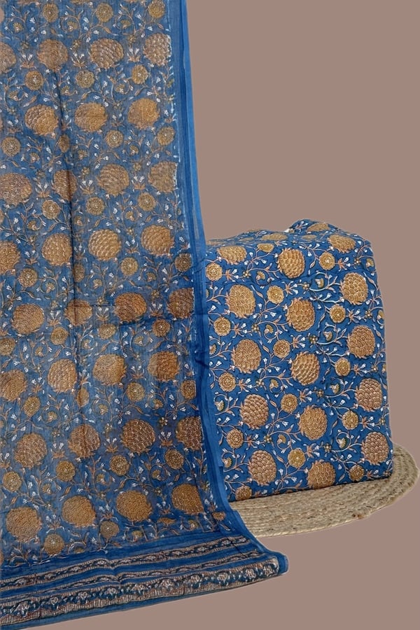 2pc Kota Doria Dupatta and Pure Soft Cotton Blockprint Top Fabric Set