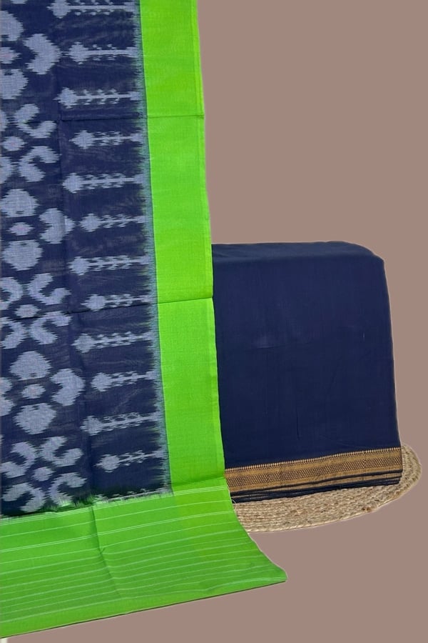 2pc HandCrafted Ikkat Top and Mangalgiri Zari Border Cotton Bottom Fabric Set