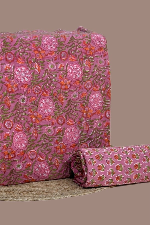 2pc Pure Soft Cotton Blockprinted Top and Bottom Fabric Set