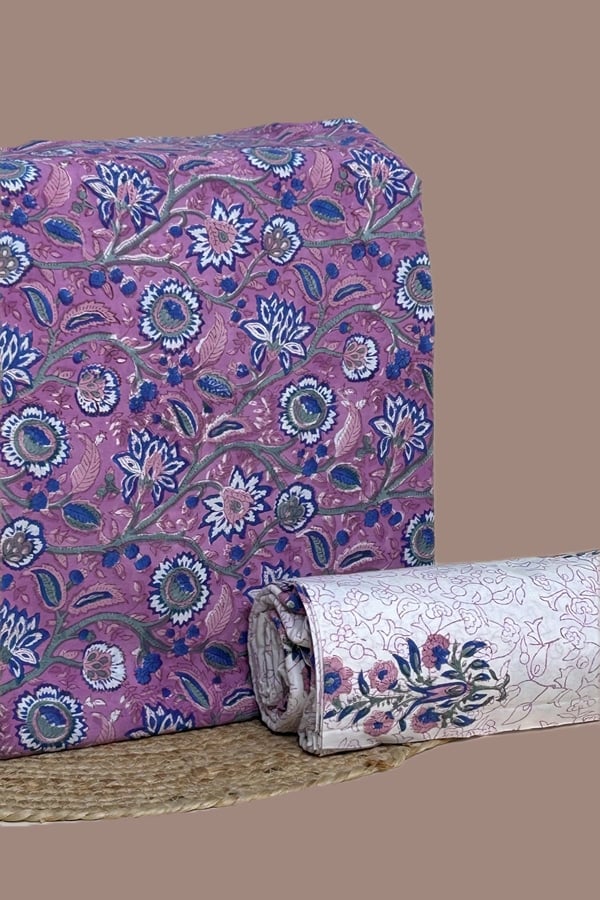 2pc Pure Soft Cotton Blockprinted Top and Bottom Fabric Set