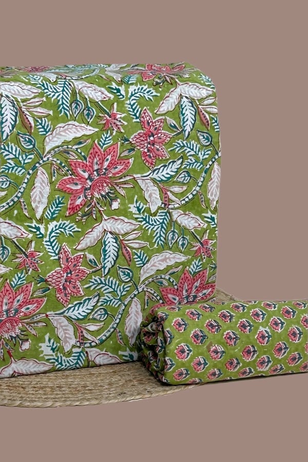 2pc Pure Soft Cotton Blockprinted Top and Bottom Fabric Set