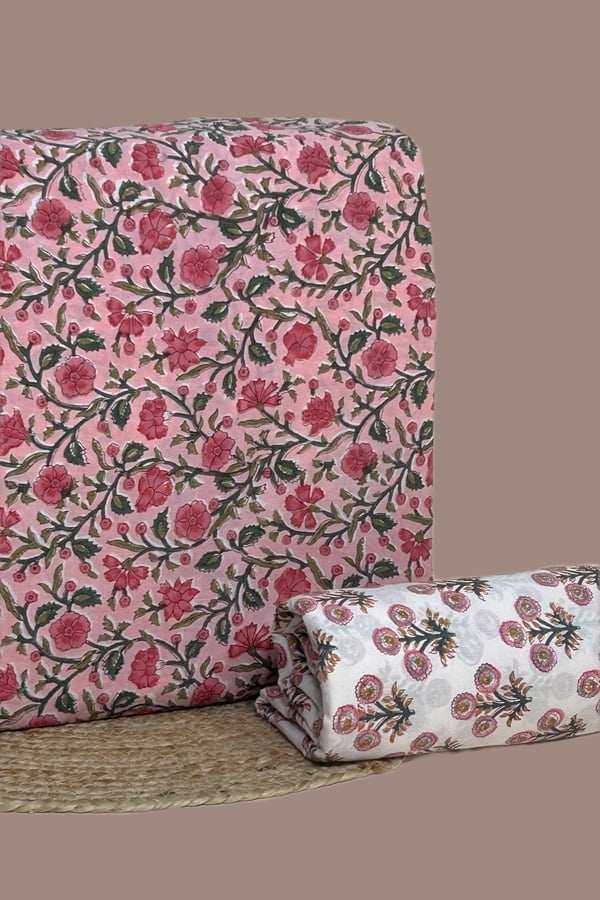 2pc Pure Soft Cotton Blockprinted Top and Bottom Fabric Set