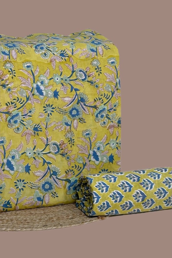 2pc Pure Soft Cotton Blockprinted Top and Bottom Fabric Set