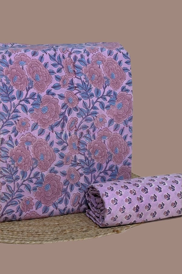 2pc Pure Soft Cotton Blockprinted Top and Bottom Fabric Set