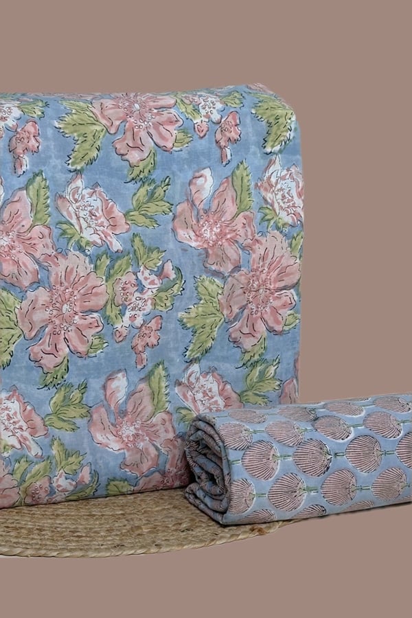 2pc Pure Soft Cotton Blockprinted Top and Bottom Fabric Set