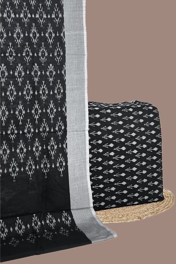 2pc Ikkat Cotton Dupatta and Handloom Soft Ikkat Cotton Top Fabric Set
