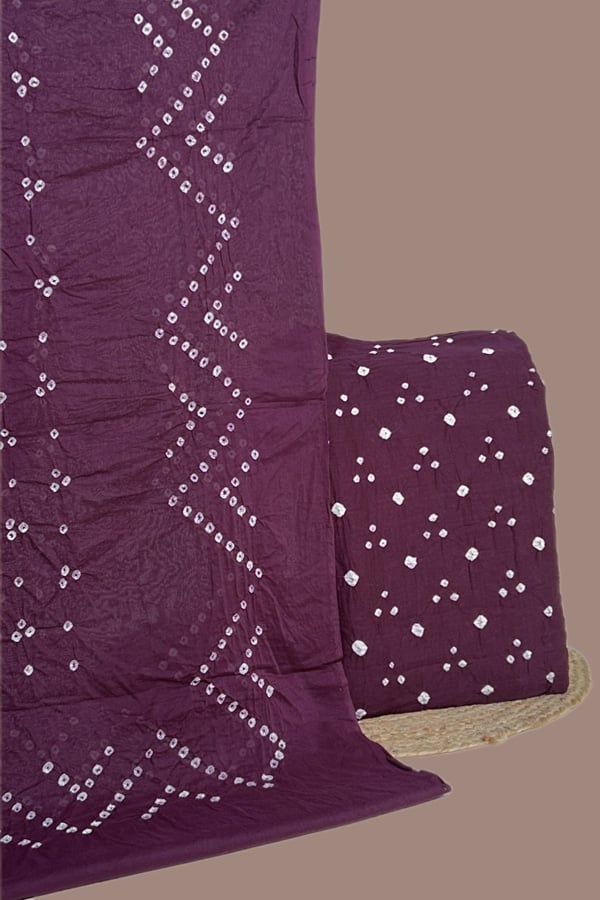 2pc Bandhani Cotton Dupatta with Cotton Bandhani Top Fabric Set