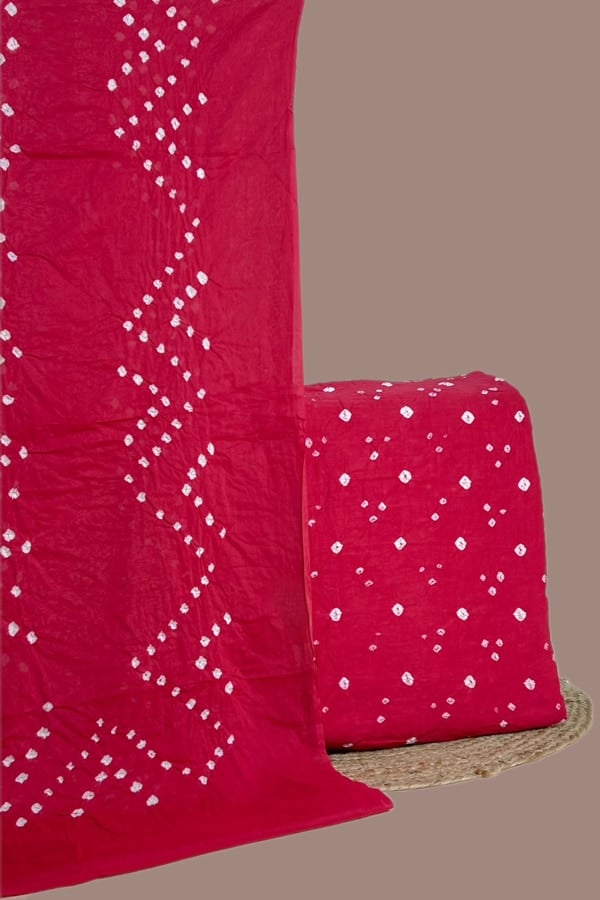 2pc Bandhani Cotton Dupatta with Cotton Bandhani Top Fabric Set