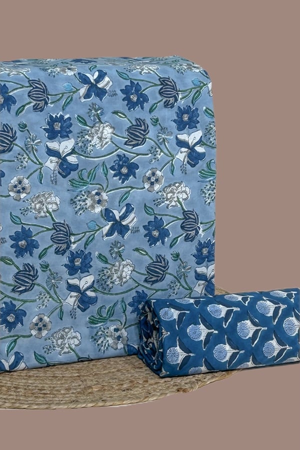 2pc Pure Soft Cotton Blockprinted Top and Bottom Fabric Set