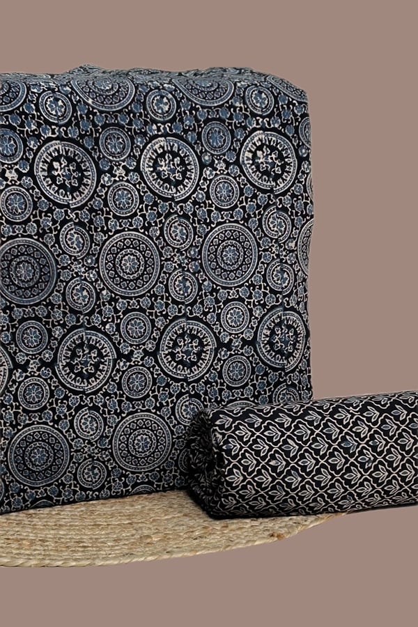 2pc Ajrakh HandCrafted Cotton Top and Bottom Cotton Fabric Set