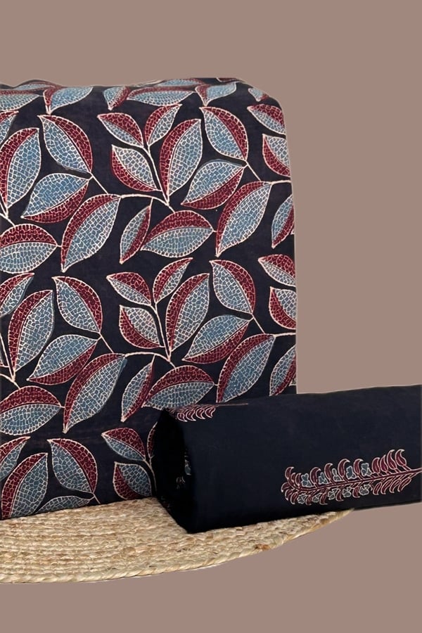 2pc Ajrakh HandCrafted Cotton Top and Bottom Cotton Fabric Set
