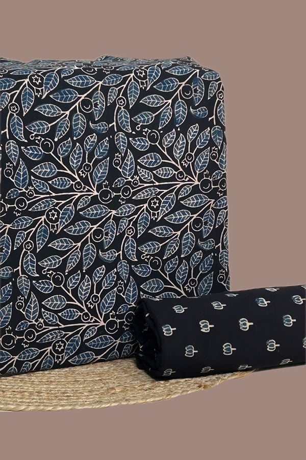 2pc Ajrakh HandCrafted Cotton Top and Bottom Cotton Fabric Set