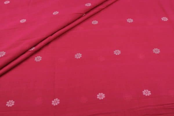Rose Red Woven Design Flowy HandLoom Pure Soft Cotton Fabric