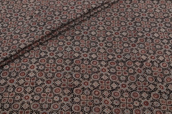 Pre-Cut 1.90m Natural Black Dye Handblock Ajrakh Printed Cotton Fabric